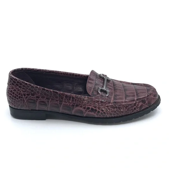 FERRAGAMO PURPLE BLACK CROC LEATHER LOAFER - Picture 5 of 8